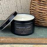 Cedarwood + Honey 6oz Soy Candle in Travel Tin