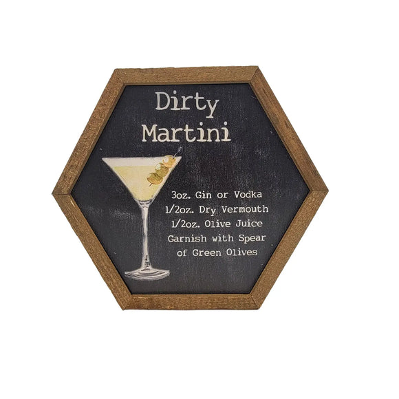 Dirty Martini Recipe Hexagon Framed Sign