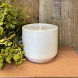 Cedarwood + Honey 9oz Soy Candle in White Pottery