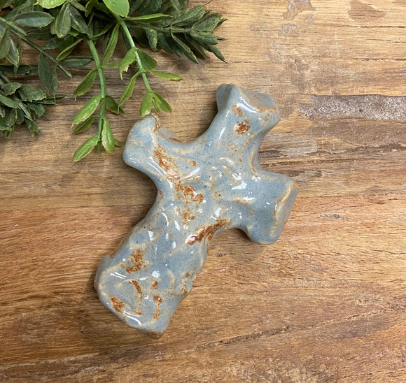 Handmade Blue Ceramic Pocket Cross