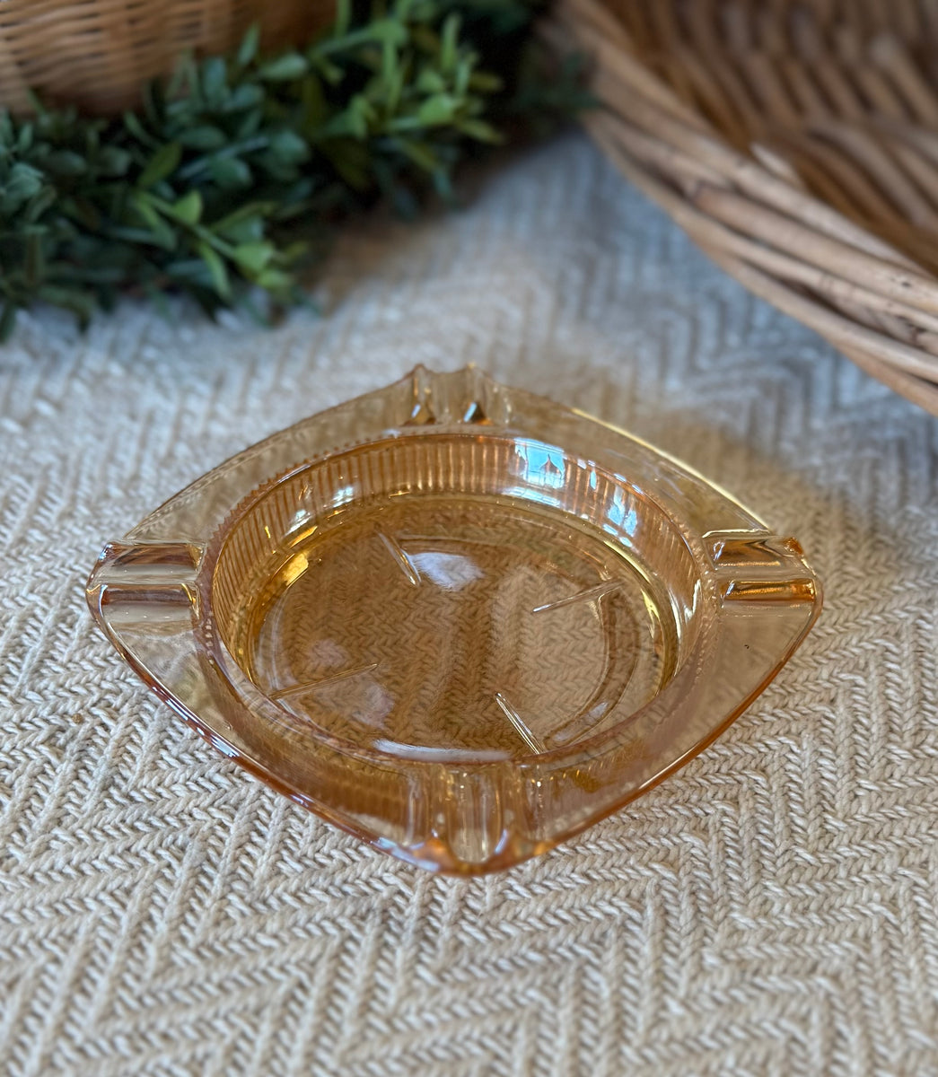 Vintage MCM Floragold Etched Carnival Glass Ashtray – The