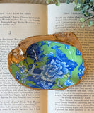 Blue & Green Floral w/ Bird Tennessee River Mussel Shell