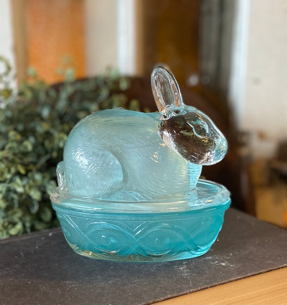 Vintage Blue Glass Bunny Nested Dish