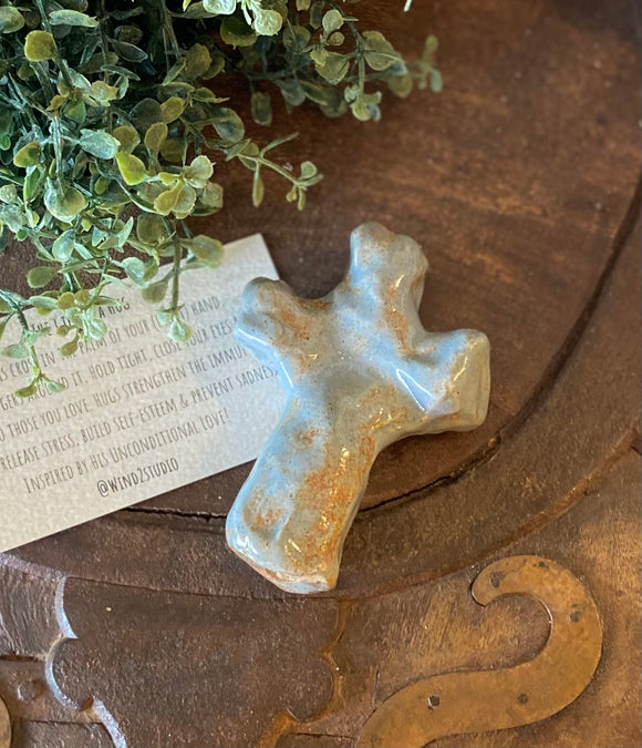 Handmade Small Blue Ceramic Prayer Cross