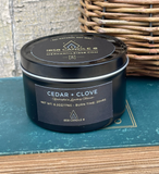 Cedar + Clove 6oz Soy Candle in Black Travel Tin