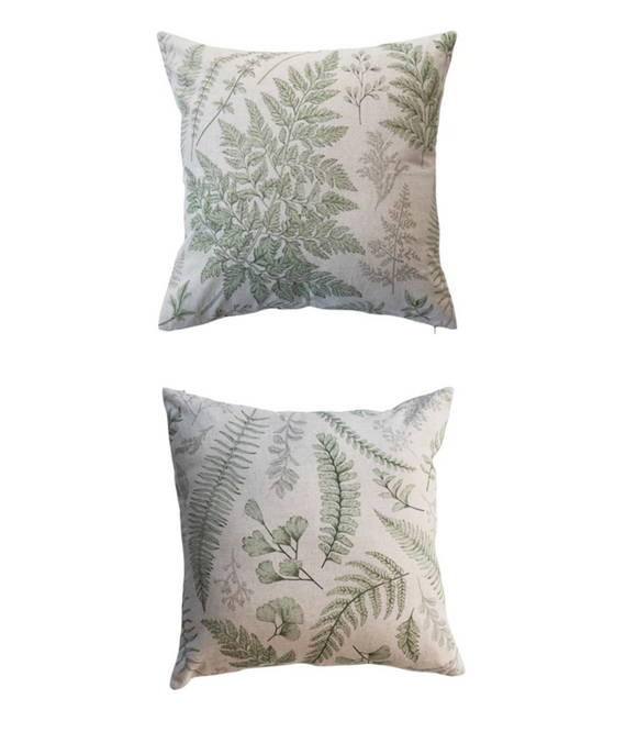 Square Cotton & Linen Fern Fronds Printed Pillow