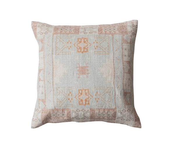 Kilim Style Square Cotton Chenille Distressed Print Pillow