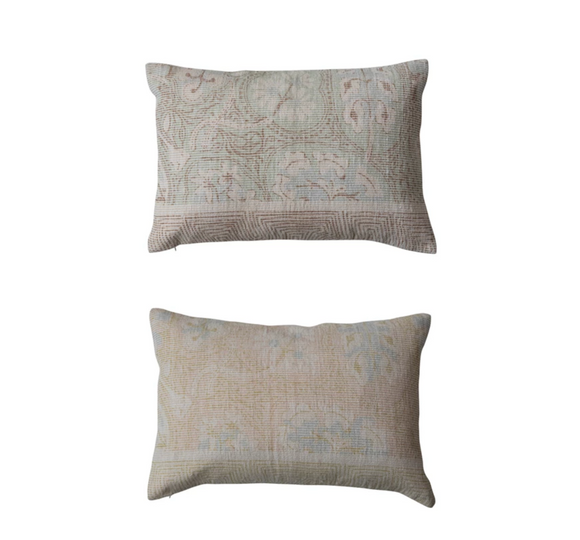 Kilim Style Cotton Chenille Distressed Print Pillow