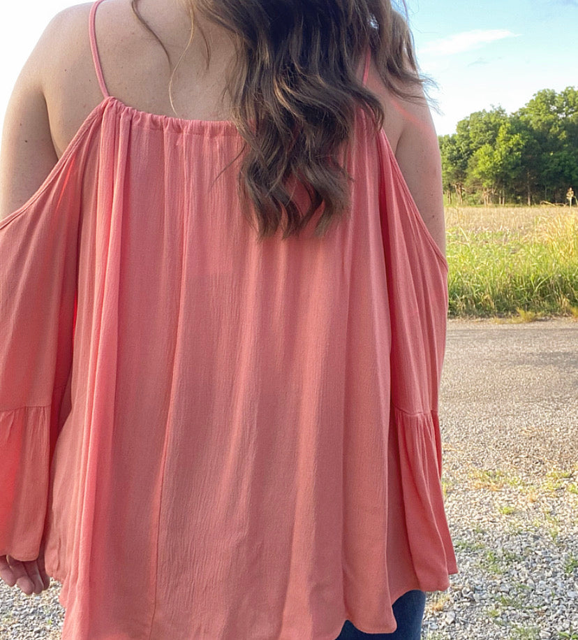 Coral cold shoulder top new arrivals