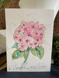 Original D. Vaughn Pink Hydrangea Handmade Card