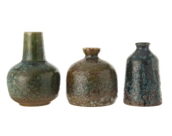 Green Textured Glazed Stoneware Vase