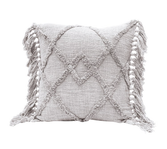 Square Grey Tufted Pillow w/ Tassels