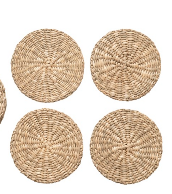 Hand-Woven Round Seagrass Coaster Set