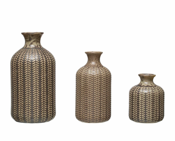 Reactive-Glazed Embossed Stoneware Vase