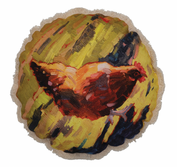 Round Bolster Pillow w/ Chicken Image