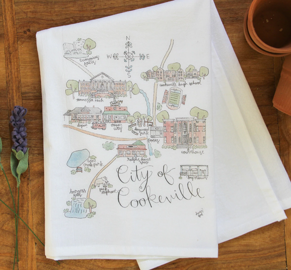 City of Cookeville Map Tea Towel