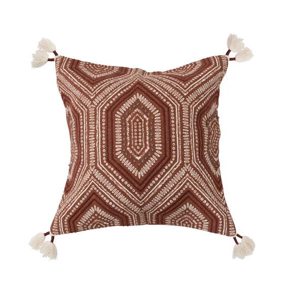 Burgundy Printed & Embroidered Pillow w/ Tassels