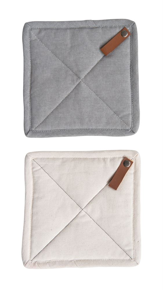 Square Cotton Pot Holder w/ Leather Loop