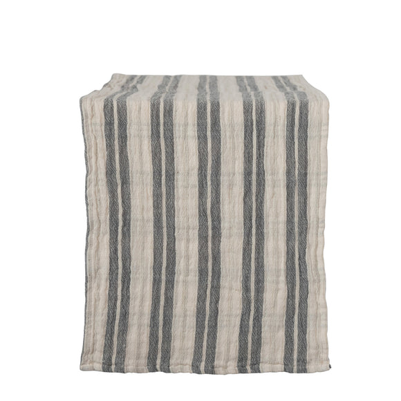 Charcoal & Neutral Striped Cloth Table Runner