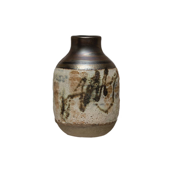 Hand-Painted Reactive-Glazed Stoneware Vase