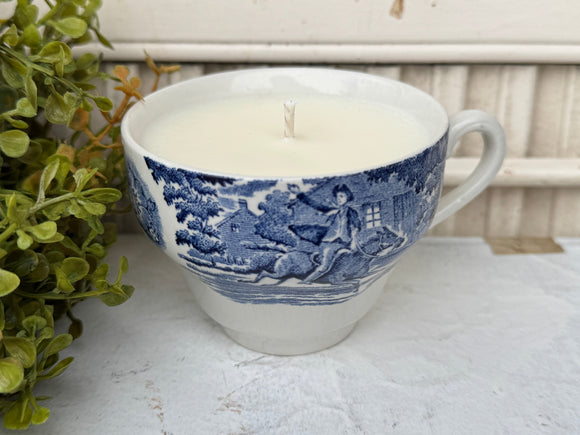 Sea Salt + Orchid 6oz Soy Candle  in Vintage Blue Transferware Tea Cup