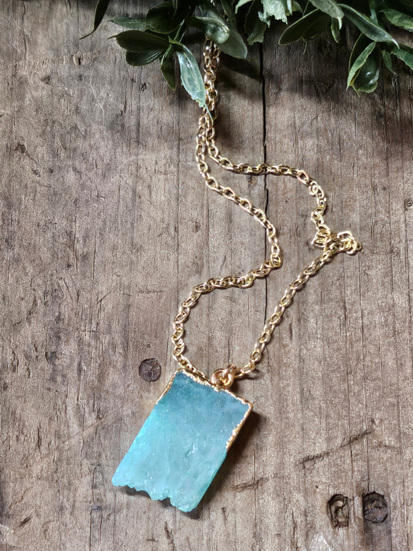 Handcrafted Gold-Filled Minty Green Agate Necklace