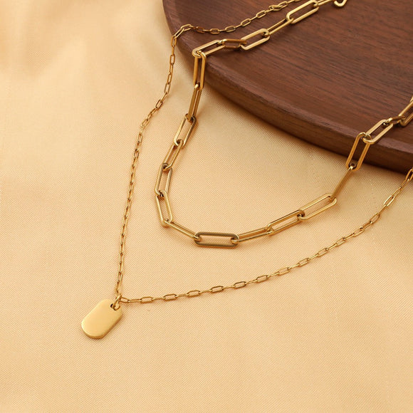 Gold Link & Tag Layered Necklace