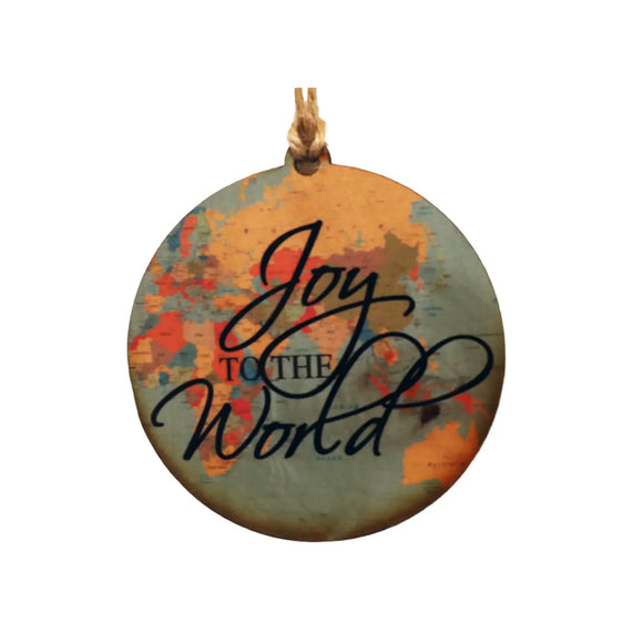 Wooden Joy To The World Map Ornament