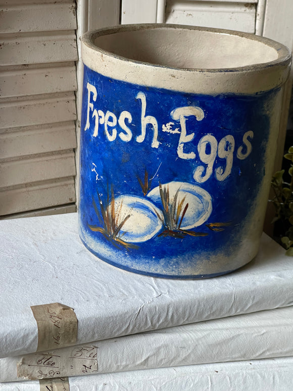 Vintage Crock with Hand Painted Fresh Eggs Design