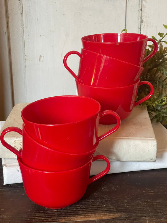 Vintage Set of Red Plastic Tea Cups