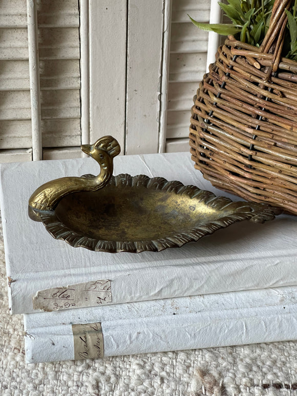 Vintage Brass Peacock Trinket Dish