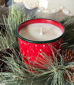 Spruce Groves + Pine 14oz Soy Candle in Red Enamel