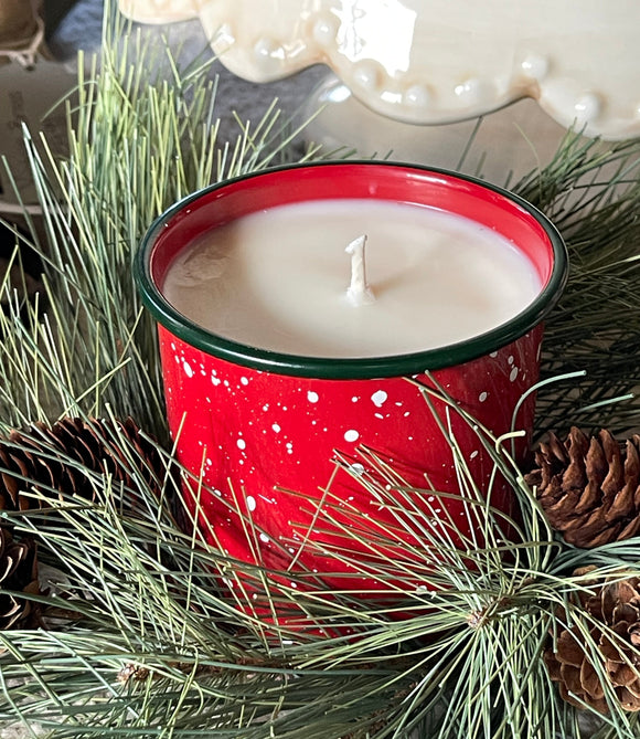 Spruce Groves + Pine 14oz Soy Candle in Red Enamel