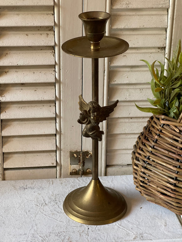 Vintage Brass Candlestick Holder with Cherub