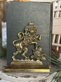 Vintage Brass Lion & Rose Book Ends Made In England