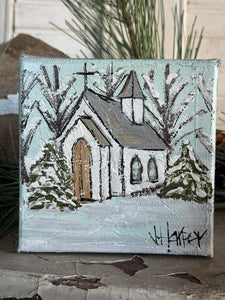 Jill Harper 4" Winter Church Canvas Art