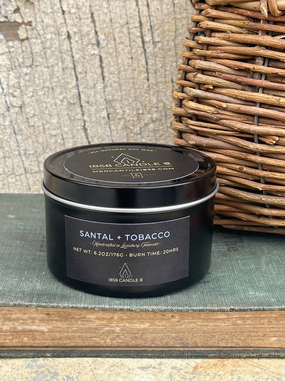 Santal + Tobacco 6oz Soy Candle in Travel Tin
