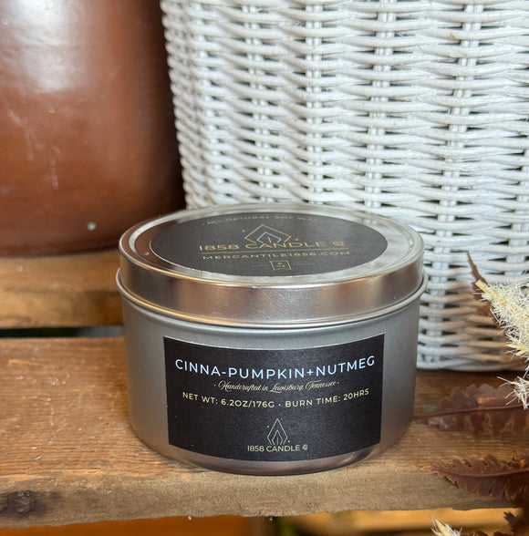 Cinna-Pumpkin + Nutmeg 6oz Candle in Silver Travel Tin