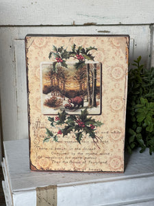 Vintage Inspired Bear Scene with Holly Shelf Sitter With Hanger