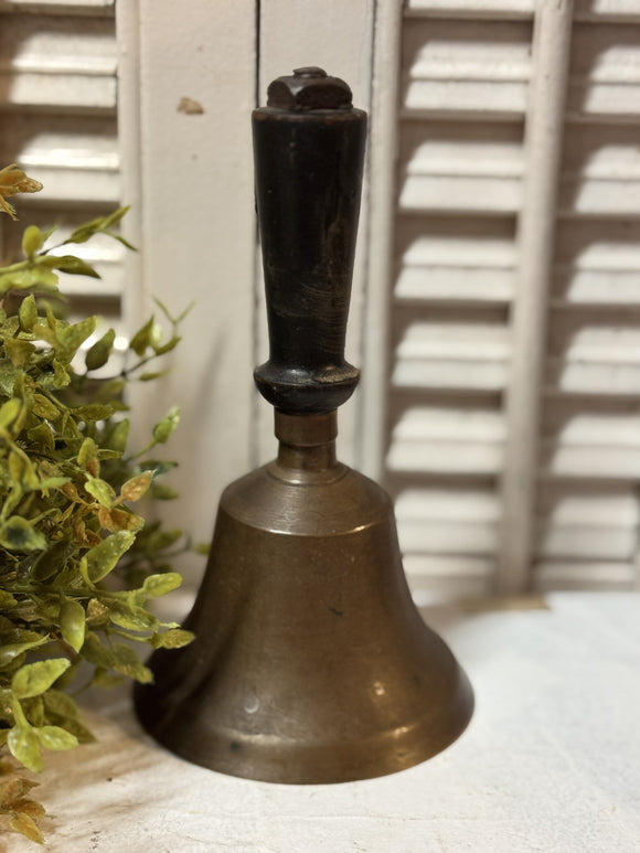 Vintage Medium Brass School Bell w/ Wood Handle