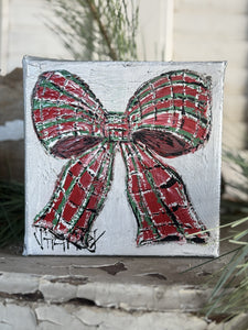 Jill Harper 4" Christmas Bow Canvas Art