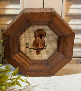 Vintage Framed Needlepoint Owl