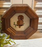 Vintage Framed Needlepoint Owl