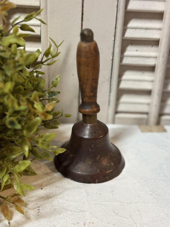 Vintage Brass Small School Bell w/Wood Handle