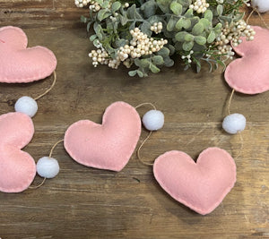 Handmade Felt Pink Hearts & Pompoms Bunting