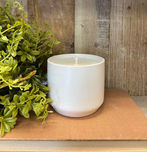 Cedarwood + Honey 9oz Soy Candle in White Pottery