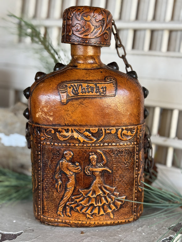 Vintage Leather Wrapped Whisky Flask