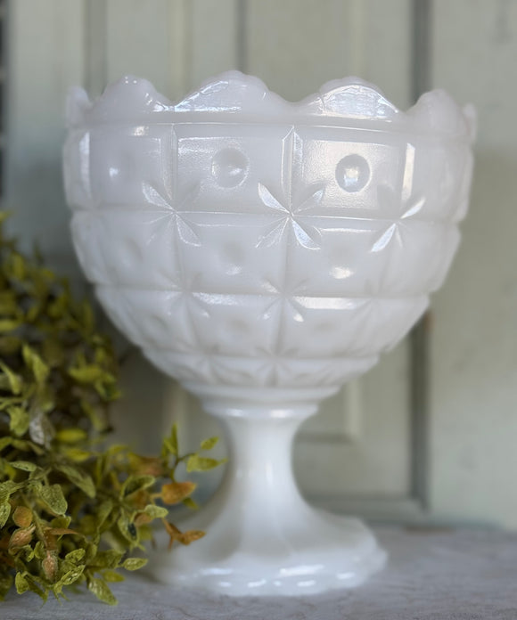 Vintage Scalloped Milk Glass Compote