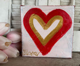 Jill Harper 5" Red & Gold Heart Canvas Art