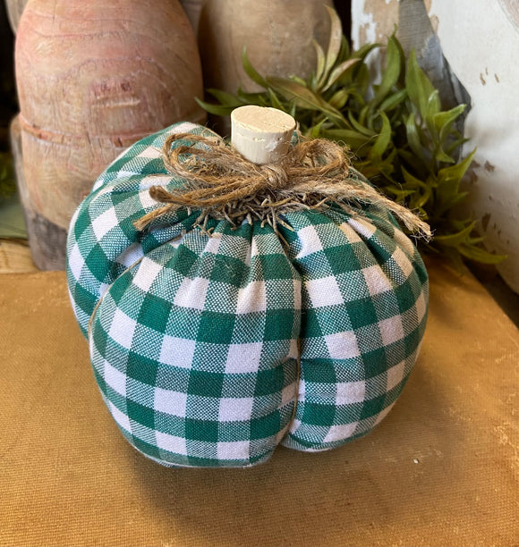 Handmade Teal Plaid Fabric Pumpkin